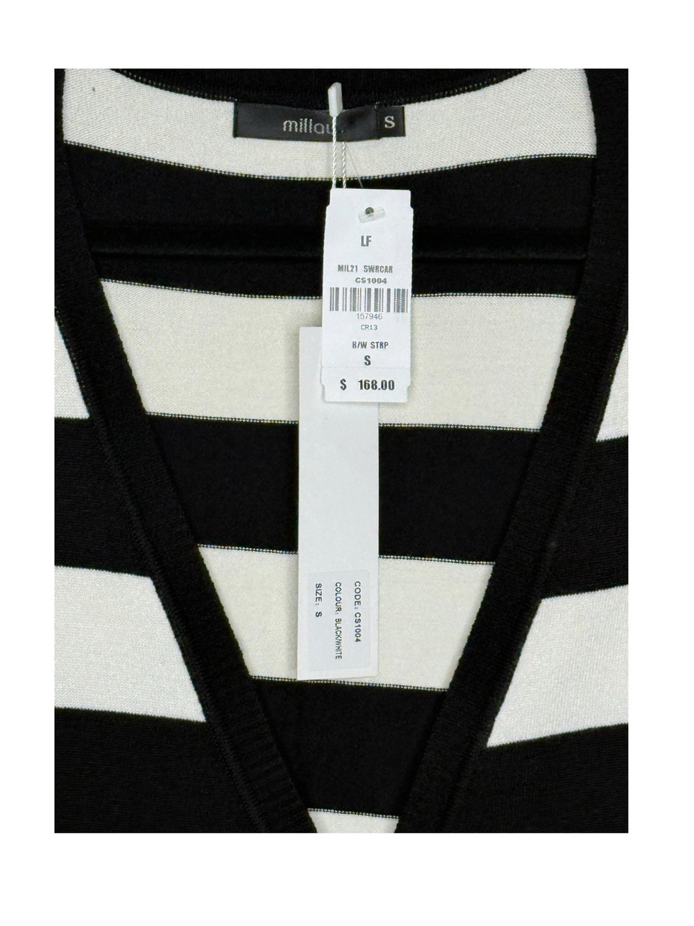 new LF Millau ᯾ Stripe V Neck Long Cardigan Duster Sweater ᯾ Black + White - Picture 7 of 16